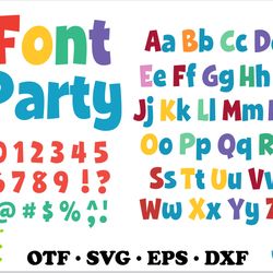 word party ttf, word part svg cricut, party font otf, party birthday svg, party letters svg, baby letters svg
