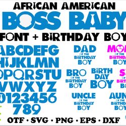 African American Boy Boss Baby Bundle | Boss Baby Font OTF SVG & Boss Baby Birthday Boy SVG PNG & Logo