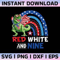 red white nine png, rainbow 4th of july - american flag, dinosaur t rex- sublimation design download -patriotic, indepen
