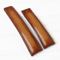 Light brown watch strap for Breitling, handmade, genuine leather, 20,22,24mm