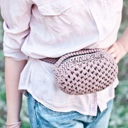 Belt bag PDF pattern Waist bag video tutorial Boho crossbody bag pattern Knit handbag Tshirt yarn Handbag patterns