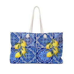 italian beach bag - italy tote bag - lemon bag - positano bag - xl beach bag - portofino italy - blue tiles with lemons