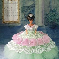 Crochet Doll Gown -Barbie dress pattern-Royal Ball Gown Miss August- Vintage patterns dolls clothes Digital PDF download