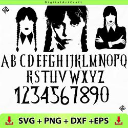wednesday addams font svg png, addams family font svg, cricut