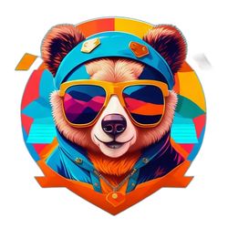 Colorful Futuristic Bear with Glasses - Digital Art Style