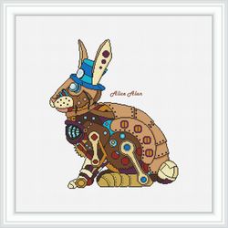 Cross stitch pattern Rabbit Steampunk style silhouette animal abstract bunny hare counted crossstitch patterns PDF