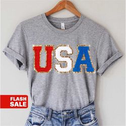 chenille patch 4th of july shirt for women, glitter usa shirt, memorial day shirt, fourth of july 4th mommy and me outfi