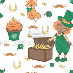 patrick chest leprechaun seamless pattern vector illustration