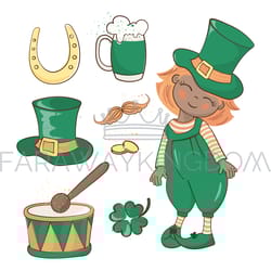 patrick day red haired leprechaun boy vector illustration set