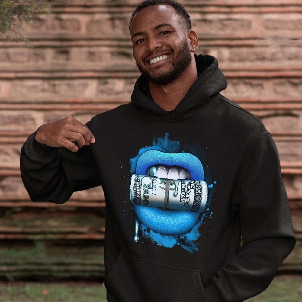 Lips with Money Unisex Sneaker Shirt Match Black University Blue 13s Tee, Jordan 13 Black University Blue 2022 T-Shirt