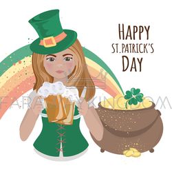 patrick day girl saint holiday irish vector illustration set