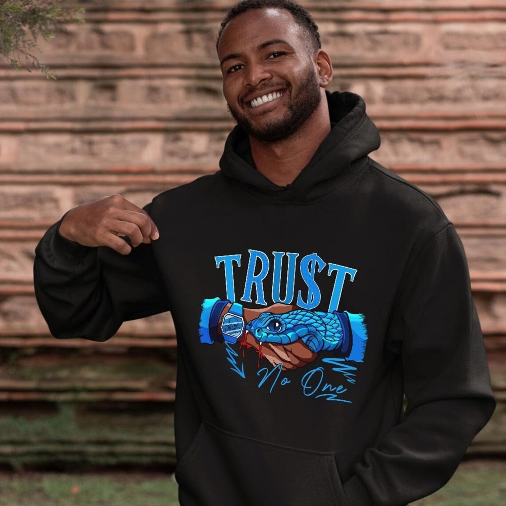 Snake Trust No One Sneaker Shirt Match Black University Blue 13s Tee, Jordan 13 Black University Blue 2022 T-Shirt