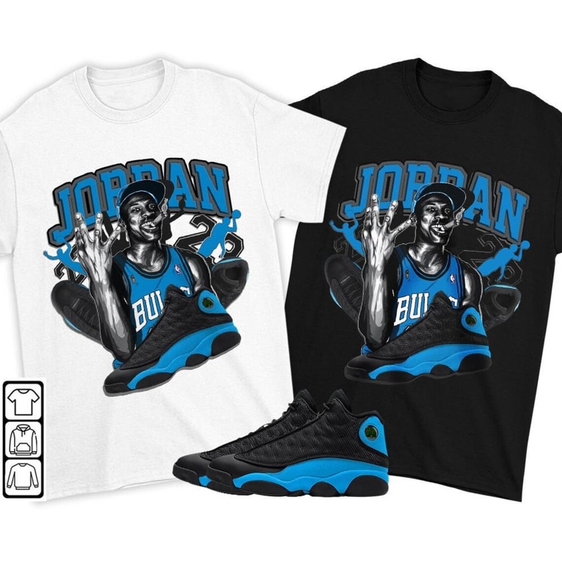 Jordan 23M Unisex Sneaker Shirt Match Black University Blue 13s Tee, Jordan 13 Black University Blue 2022 T-Shirt