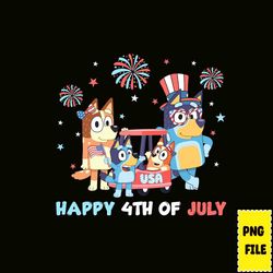bluey happy 4th of july png, blue character 4th july png bundle, blue dog family 4th of july png, patriotic cartoon png