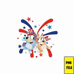 bluey _ bingo 4th of july png, blue character 4th july png bundle, blue dog family 4th of july png, patriotic cartoon