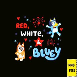 red white and bluey fireworks 4th of july png, blue character 4th july png bundle, blue dog family 4th of july png