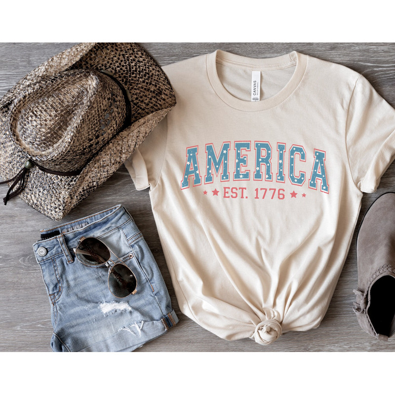 America Est 1776 Vintage Vibe Graphic Tee, Patriotic Fourth Of July Shirt, Independence Day Short Sleeve - 1.jpg