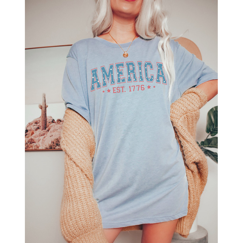 America Est 1776 Vintage Vibe Graphic Tee, Patriotic Fourth Of July Shirt, Independence Day Short Sleeve - 2.jpg