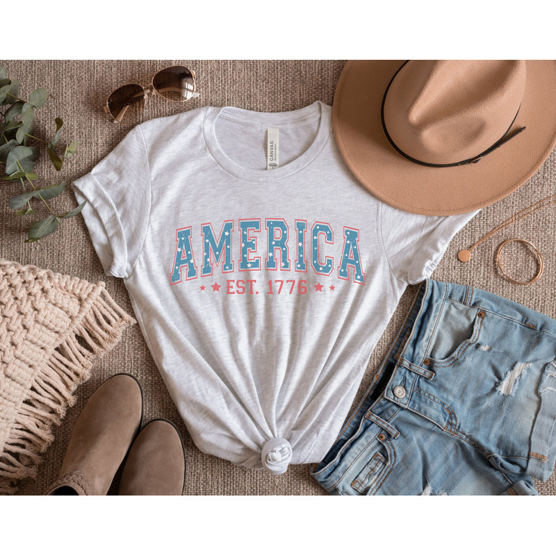 America Est 1776 Vintage Vibe Graphic Tee, Patriotic Fourth Of July Shirt, Independence Day Short Sleeve - 3.jpg