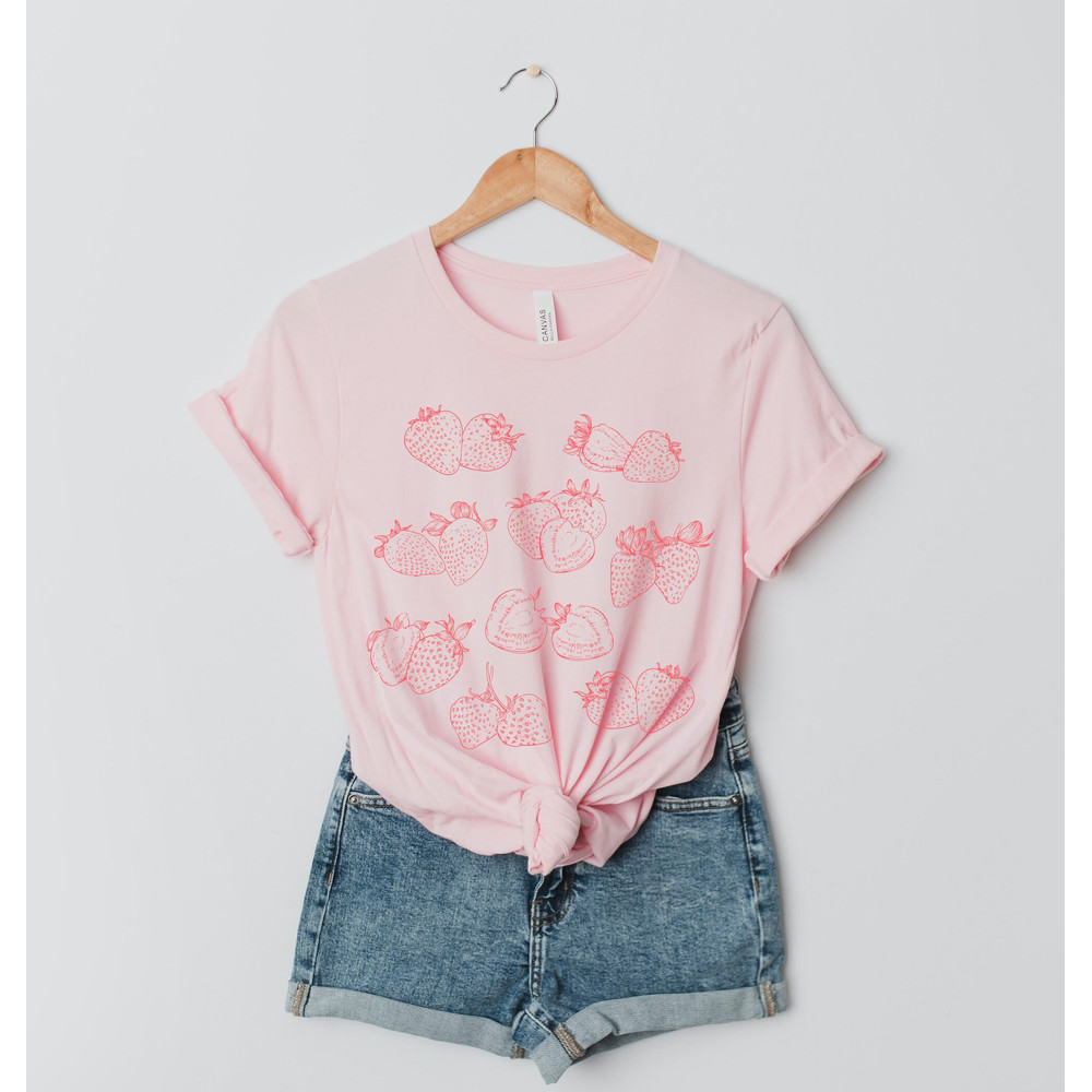 Strawberry Shirt, Cute Cottagecore Aesthetic Strawberries Graphic tee - 2.jpg