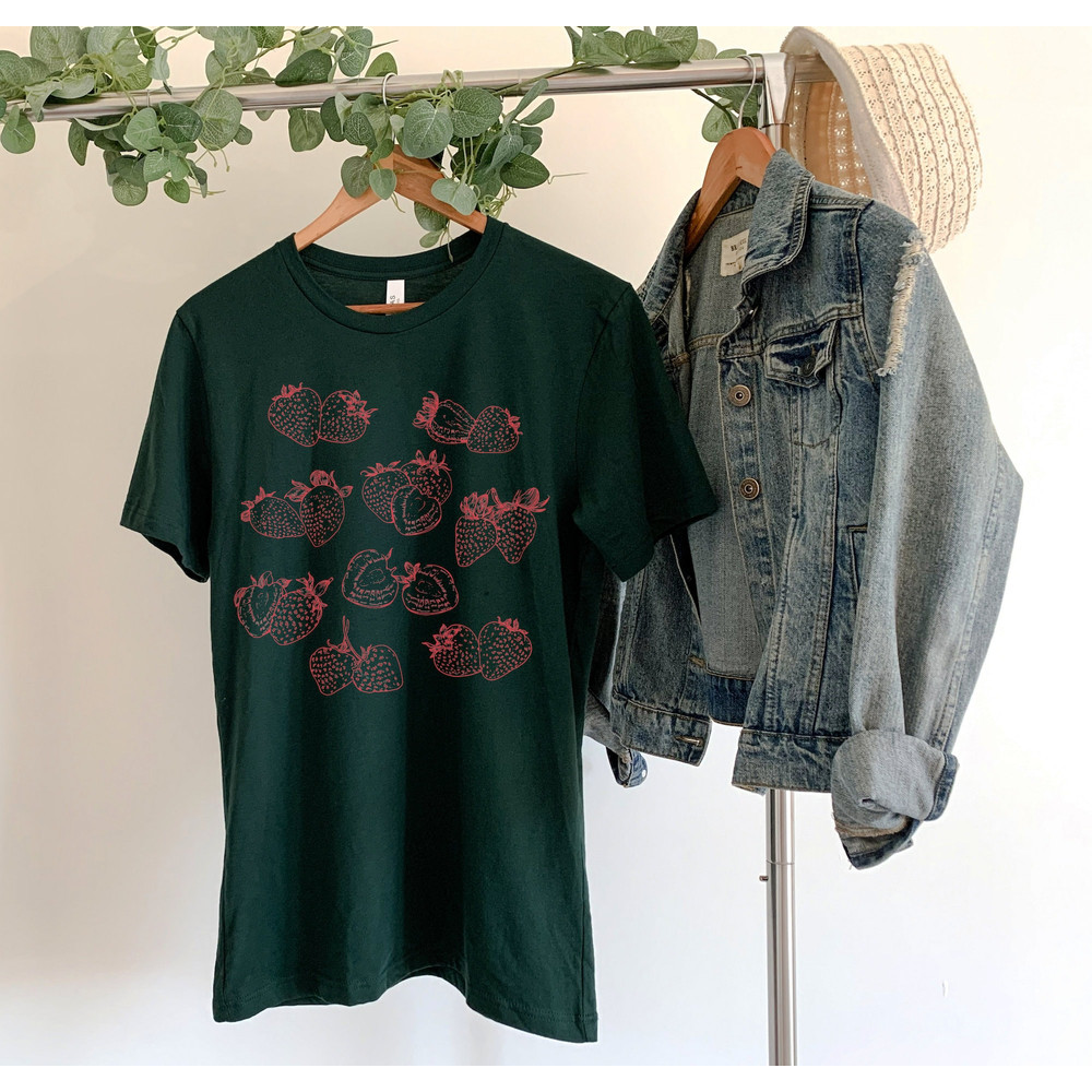 Strawberry Shirt, Cute Cottagecore Aesthetic Strawberries Graphic tee - 3.jpg
