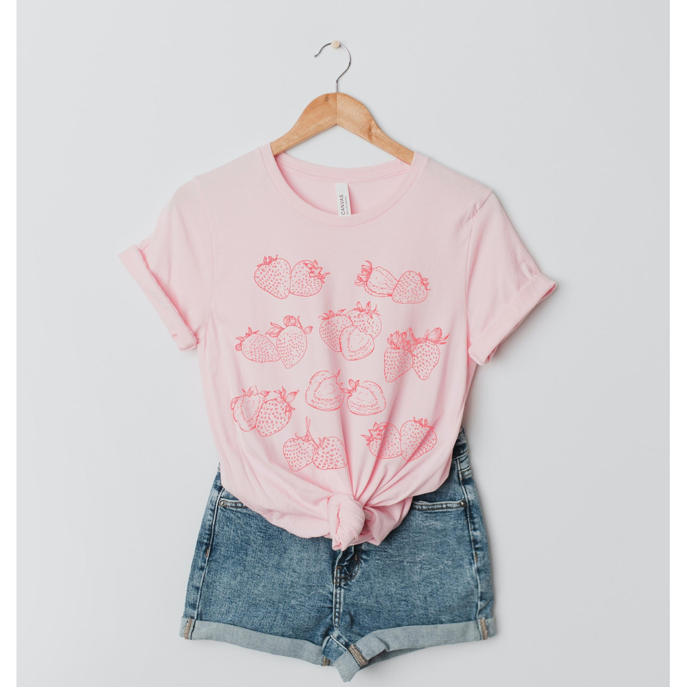 Strawberry Shirt, Cute Cottagecore Aesthetic Strawberries Graphic tee - 1.jpg