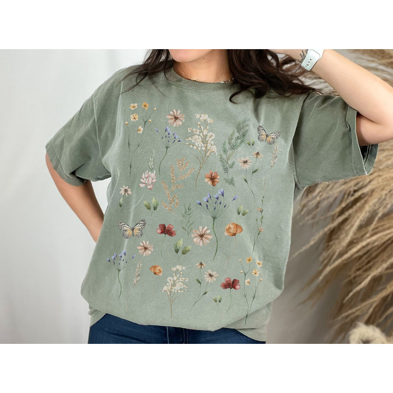 Watercolor Wildflower And Butterflies Comfort Colors Graphic Tee - 1.jpg