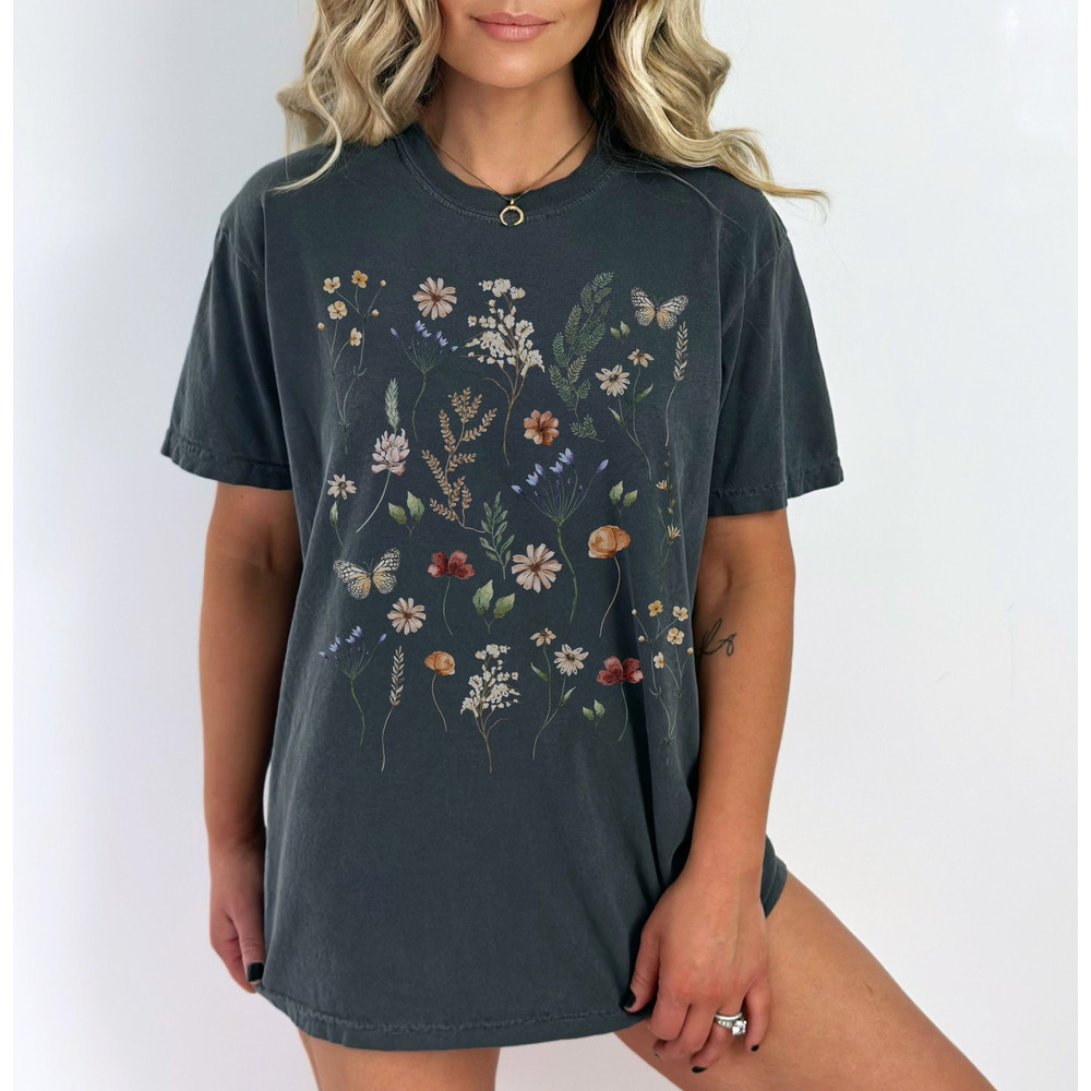 Watercolor Wildflower And Butterflies Comfort Colors Graphic Tee - 2.jpg