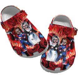bride halloween chucky clog shoes unisex, chucky crocs, movie clog shoes, horror movie crocs, childs play crocs, sandals