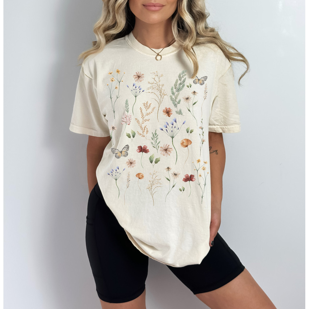 Watercolor Wildflower And Butterflies Comfort Colors Graphic Tee - 3.jpg