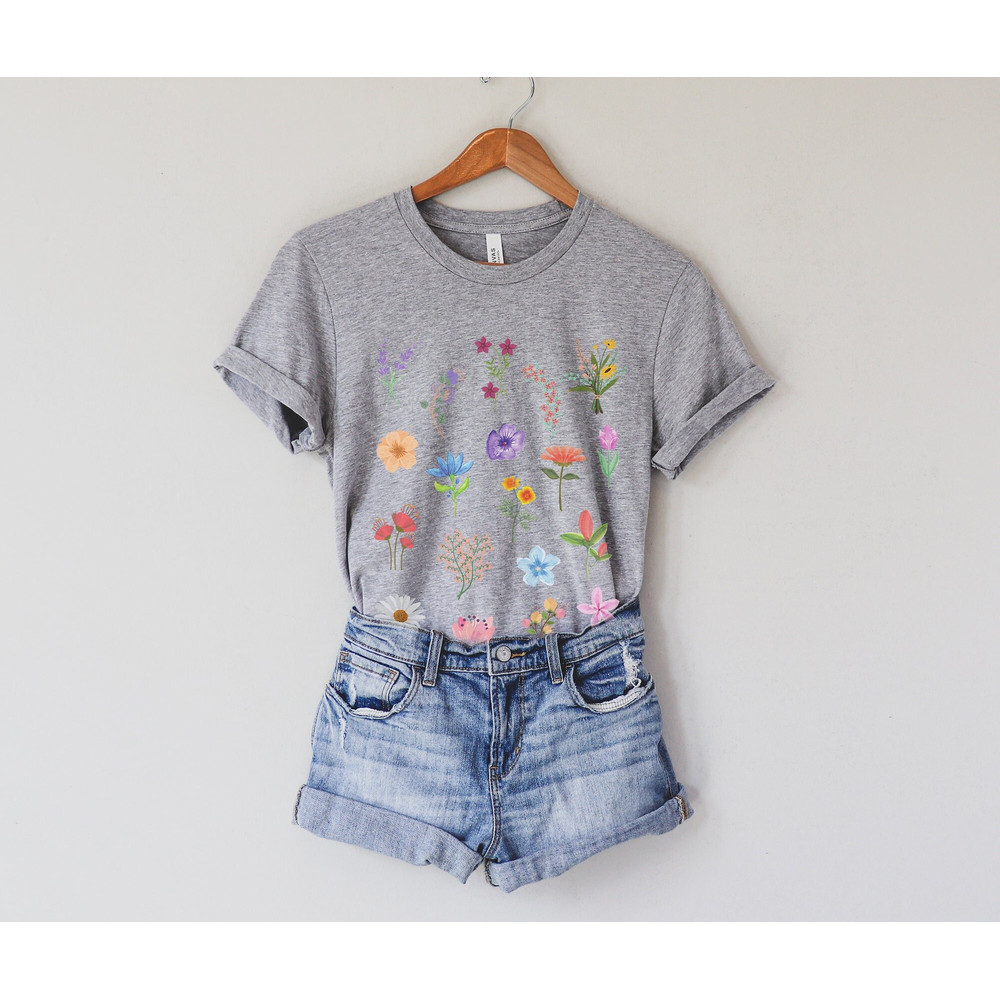 Wildflowers Graphic Tee, Cute and Comfy Boho Floral Shirt, Watercolor Hand Drawn Artsy Flowers Shirt - 1.jpg