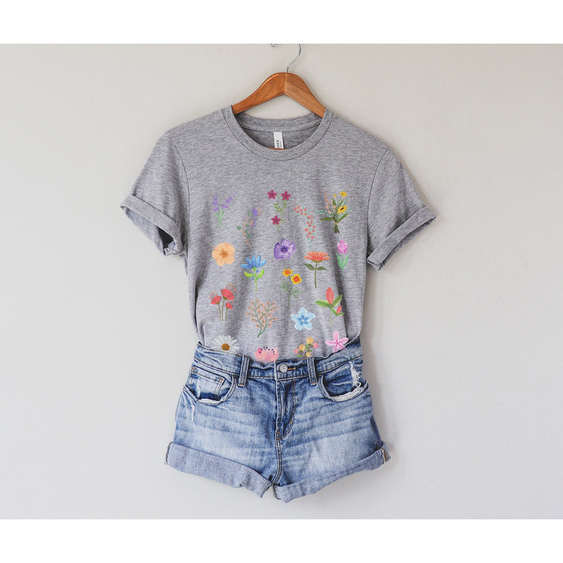 Wildflowers Graphic Tee, Cute and Comfy Boho Floral Shirt, Watercolor Hand Drawn Artsy Flowers Shirt - 1.jpg