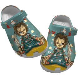 good guys chucky clog shoes unisex, chucky crocs, movie clog shoes, horror movie crocs, childs play crocs, sandals
