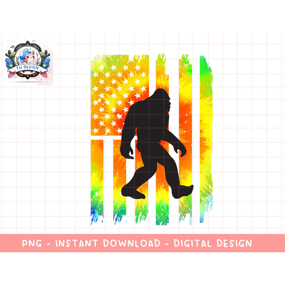 Bigfoot Tie Dye Hippie American Flag Believers 4th Of July png, sublimation.jpg