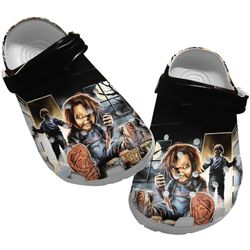 scary good guys chucky clog shoes unisex, chucky crocs, movie clog shoes, horror movie crocs, childs play crocs
