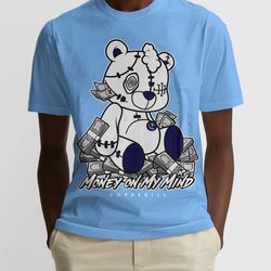 new m.o.m.m graphic to match jordan 6 university blue tee, university blue t-shirt, jordan 6 university blue shirt