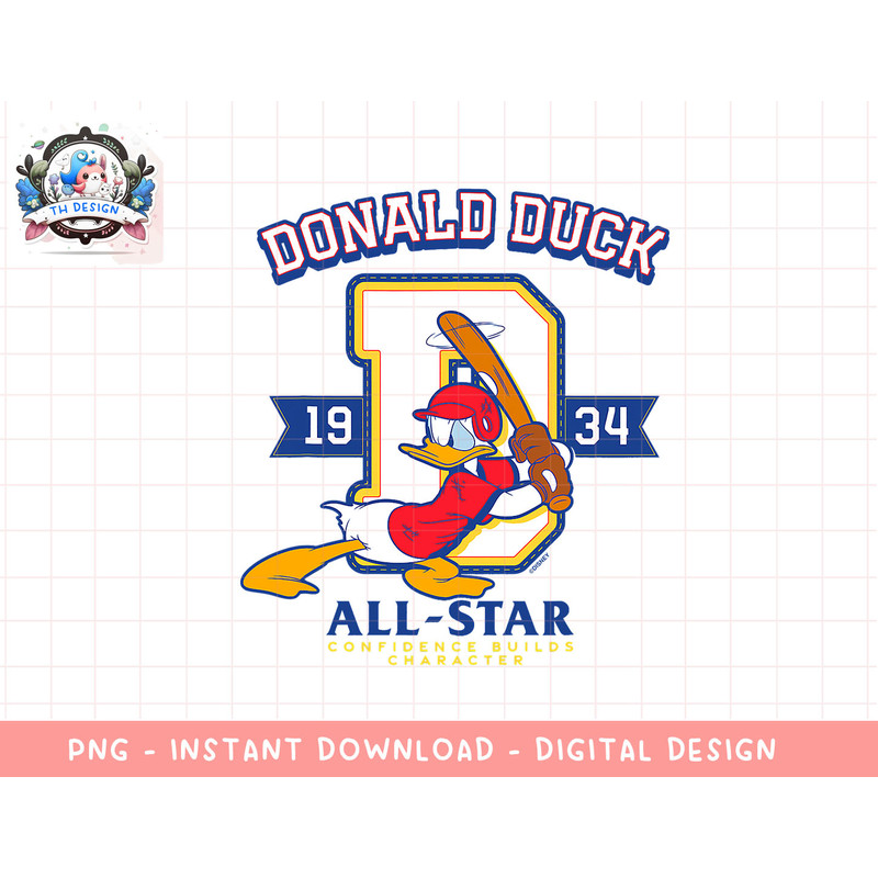 Disney Donald Duck Baseball 1934 All-Star Confidence Sports png, sublimation.jpg
