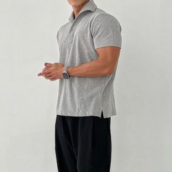 Summer Muscle Men Fitness POLO Shirt Coach Clothes Loose Silky Elastic Lapel T-Shirt