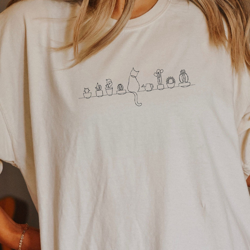 EMBROIDERED cats and plants shirt, plants shirt, cat shirt, pet shirt,animal shirt, embrodiered t-shirt, comfort colors shirt, plants, cats - 1.jpg