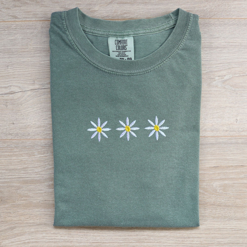 Embroidered Daisy Comfort Colors Shirt, Daisy Shirt, Comfort Colors Shirt, Comfort colors T shirt, Embroidered T shirt, Embroidered Comfort - 3.jpg