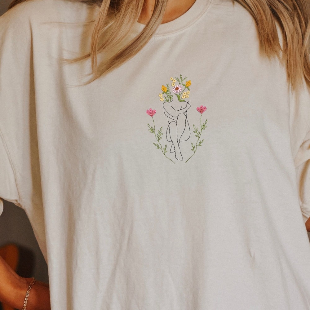 EMBROIDERED flowers shirt, wildflowers shirt, comfort colors shirt, nature tee, wildlife, floral shirt, embroidered shirt, embroidered tee - 1.jpg