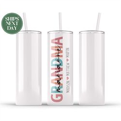cute grandma tumbler with kids name - grandma appreciation gift - mother's day gift - grandma travel to go cup t-452