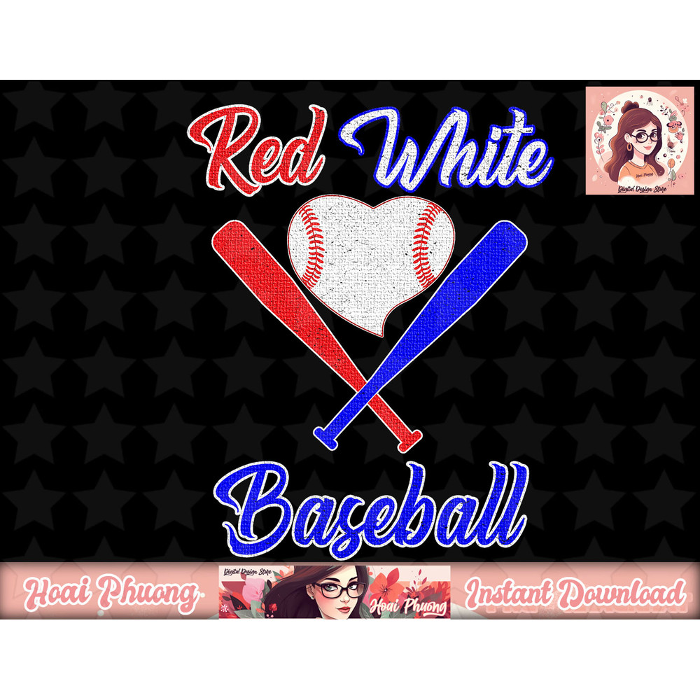 4th of July Baseball Red White Blue Patriotic Baseball Heart png, instant download.jpg