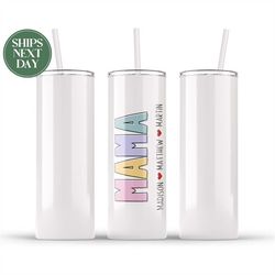 cute mama tumbler with kids name - mama appreciation gift - mother's day gift - mama travel to go cup t-439