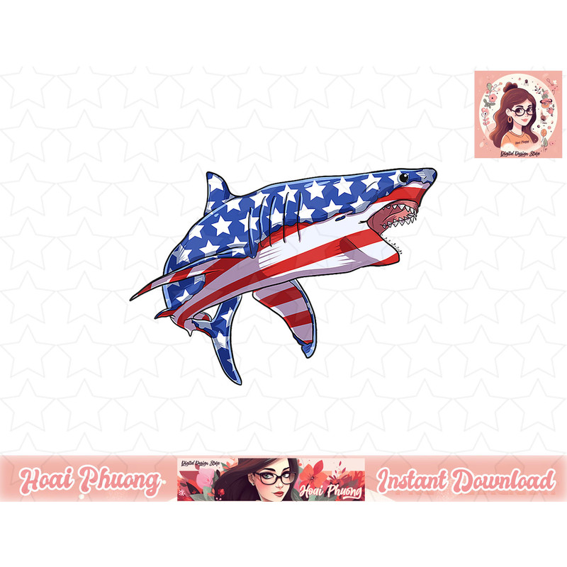 4th of July Shark American Flag Shirt Gifts Men Women Kids png, instant download.jpg