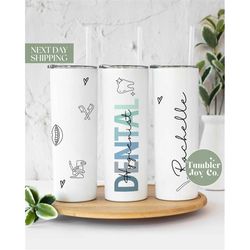 custom name blue tone dental assistant tumbler for appreciation - gift for best dh coworker - travel to go cup - dh tumb