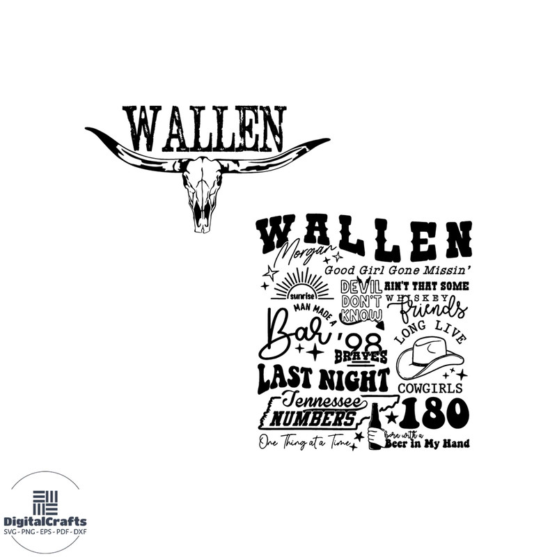 Retro Wallen Full Tracks List Western Country Music Bull Skull Svg