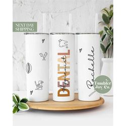 custom name earth tone dental hygienist tumbler for appreciation - gift for best dh coworker - travel to go cup - dh tum