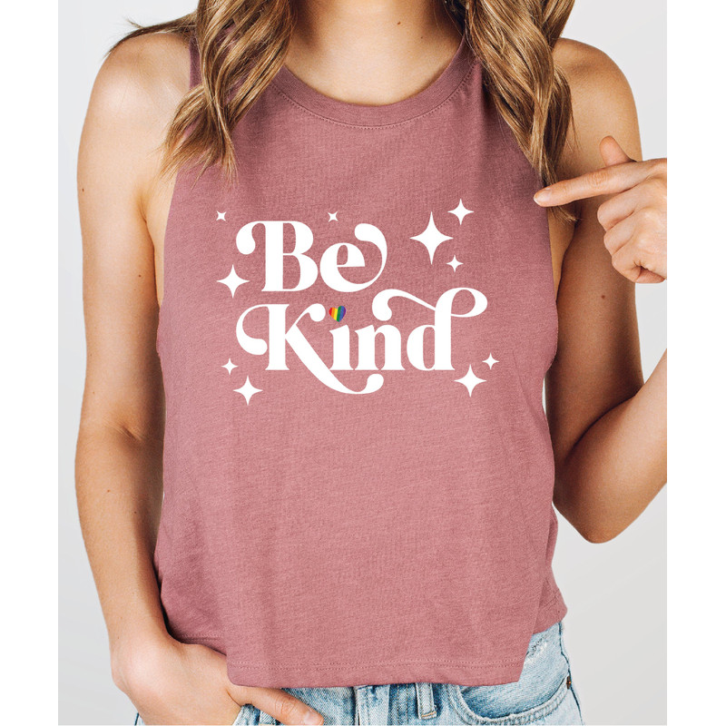 Be Kind LGBTQ Crop Top Tank, Lesbian Pride Racerback Tank, LGBTQ Girls Crop Tank, Be Kind Rainbow Racerback Gift-437 - 3.jpg