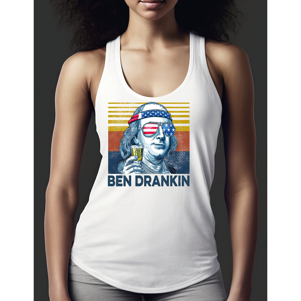 Ben Drankin  Racerback Tank, Independence Day Crop Top Tank,  Benjamin Franklin Crop Tank, 4th of July Raceback, USA Top Tank G-421 - 1.jpg